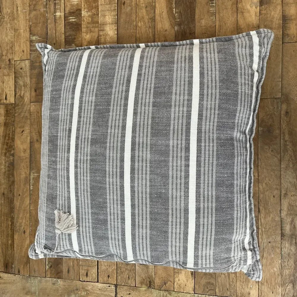 Envogue Campbell Gray Striped Cotton Throw Pillow 20 x 20 in 100% Duck Feathers